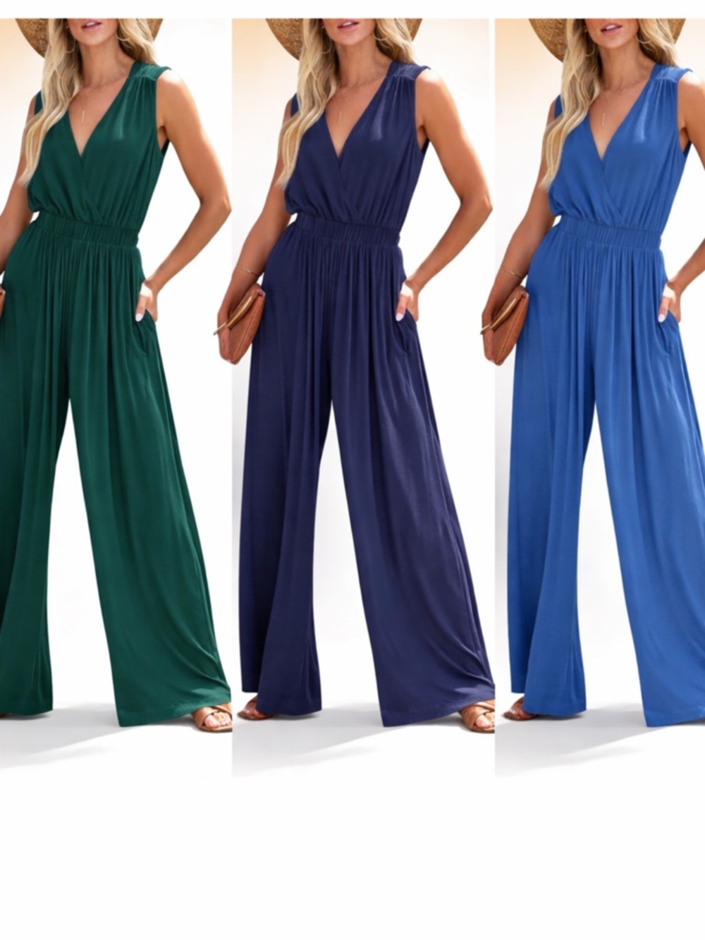 BUNDLE OF THREE Sleeveless V‑Neck Wide‑Leg Jumpsuit YOU GET ALL 3!!!